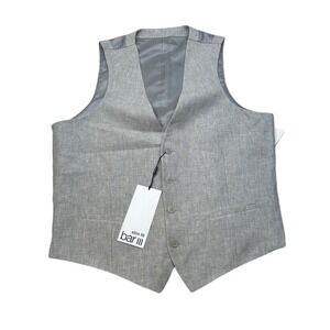 Bar III Linen Suite Vest White Mens Medium Gray Slim Fit Dressy Party Casual NEW